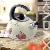 1 x RAW Customer Returns KADAX kettle, stainless steel kettle, 2.2L whistling kettle, kettle for induction and gas stove, tea kettle, enamel kettle, retro kettle with whistle red flowers  - RRP €30.24