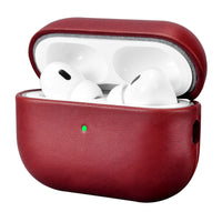 1 x RAW Customer Returns Leather Case for AirPods Pro 2 2022, ICARERFAMILY Premium Genuine Leather Shockproof Protective Case for Apple AirPods Pro 2 Headphones Leather Case LED Visible Support Wireless Charger Red - RRP €24.19