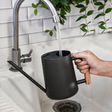 1 x RAW Customer Returns IMEEA 1L Watering Can Indoor Plants Black Watering Can Watering Stainless Steel Indoor Outdoor Watering Can Decorative Watering Can with Long Spout Wooden Handle for Garden Indoor Plants Succulents Bonsai Flowers - RRP €26.21