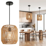 1 x RAW Customer Returns FORCOSO Rattan Pendant Light, Boho Rattan Lamp Hanging 26 cm, Rattan Ceiling Lamp E27, max. 60W Hanging Lamp for Bedroom Living Room Dining Room Hallway Kitchen - Brown - RRP €39.99