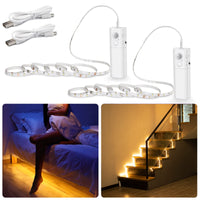 1 x RAW Customer Returns WOBANE LED strip with motion detector, rechargeable wardrobe lighting, 2m LED sensor light cabinet lights, LED cabinet lighting for kitchen, wardrobe, stairs, bed, 2700K warm white, 2 pack - RRP €23.99