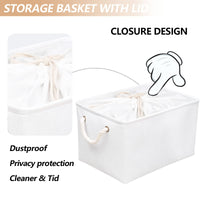 1 x RAW Customer Returns OUTBROS large storage basket, 34 x 24 x 20 cm fabric storage box with drawstring and handle, foldable storage container storage basket white, 3-pack  - RRP €32.45