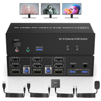 13 x Brand New HDMI 2DP USB 3.0 KVM Switch Triple Monitor for 2 Computers, 4K 60Hz KVM Switch 2 Computers x 3 Monitors with Mic Audio Output and 3 USB 3.0 Ports, Keyboard Mouse Switch - RRP €1472.9