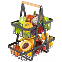 1 x RAW Customer Returns Cisivis Fruit Etagere Fruit Baskets, Removable Fruit Basket, 2 Tier Metal Fruit Bowl for Bread, Vegetables, Snacks, Storage for Kitchen - Black - RRP €14.11