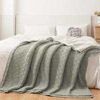 1 x RAW Customer Returns MH MYLUNE HOME Sherpa Blanket Cotton Knitted Blanket Oeko-Tex 180x200cm 660GSM Thick Cuddly Blanket Fluffy Sofa Blanket Bed Throw Warm Crocheted Blanket Winter Blanket Light Green Gray - RRP €60.49