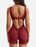 1 x RAW Customer Returns ZAAYO Women Workout Jumpsuits Shorts Sexy Backless Gym Bodycon Scrunch Butt Yoga Bodycon One Piece Full Body Suit Stretch Elegant Jumpsuits Wine Red Medium - RRP €37.3