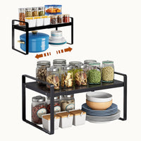 1 x RAW Customer Returns Expandable Metal Cabinet Shelf Expandable Kitchen Shelf Organizer Adjustable Kitchen Cabinet Shelf Spice Rack Storage Rack for Kitchen Counter Pantry Bathroom Black  - RRP €28.22