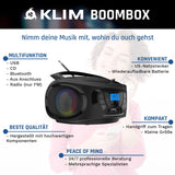 1 x RAW Customer Returns KLIM Boombox Radio with CD Player - NEW 2024 - FM Radio, CD Player, Bluetooth, MP3, USB, AUX - Includes rechargeable batteries - Wired and wireless modes - Compact and robust Black  - RRP €60.47