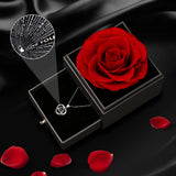 1 x RAW Customer Returns Mishukaze Eternal Rose Gift Box with I Love You Necklace made of 925 Sterling Silver, Real Preserved Rose Jewelry Rose Box Gifts for her for Valentine s Day Birthday Mother s Day Anniversary Red  - RRP €19.98