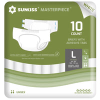 1 x RAW Customer Returns SUNKISS Masterpiece Adult Diapers with Ultimate Absorbency, Disposable Incontinence Briefs for Men and Women, with Tabs, Leakage Protection for Bladder Weakness, White, Size L, Pack of 10 - RRP €33.98