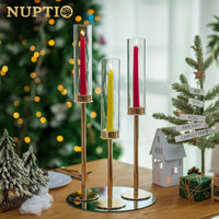 1 x RAW Customer Returns Nuptio Glass Cylinder for Candles Candle Holder Gold 60 55 50cm Large Clear Glass Metal Candlestick Taper Candles Taper Candle Holder Bottomless Cylinder Shade Wedding Party Table Centerpiece Decor - RRP €62.98