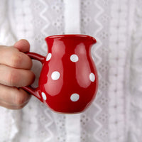 1 x RAW Customer Returns City to Cottage - Ceramic milk jug Red and white Polka dots Handmade Ceramic tableware jug 150 ml - RRP €18.84