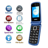 1 x RAW Customer Returns USHINING 2G senior mobile phone flip phone without contract with large buttons simple pensioner large button mobile phone with emergency call button, flashlight FM radio camera 2.4 and 1.77 inch color display-blue - RRP €46.16