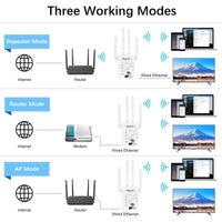 1 x RAW Customer Returns Powerful AC 1200Mbps WiFi Repeater, Signal Amplifier, Dual Band 2.4GHz 300Mbps 5GHz 867Mbps, Extender with Ethernet Port AP Mode, Booster Compatible with All Internet Boxes - RRP €37.88