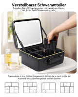 1 x RAW Customer Returns Travel Beauty Case with LED Mirror, Portable Cosmetic Organizer with Adjustable Divider Compartments, Matte Black - RRP €49.99