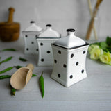 1 x Brand New City to Cottage Handmade Ceramic Jars Set of 3 White and Black Polka Dots 150ml - RRP €53.95