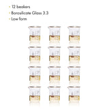 1 x RAW Customer Returns Labbox - KENZIUM Pack of 12 Beakers 50 ml, Borosilicate Glass 3.3, Low Form, Graduated, Nozzle, High Resistance, Use in Laboratory and Gardening, 50ml, Material Type 1 Class A - RRP €17.8