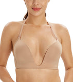 1 x RAW Customer Returns Lemorosy - Women s Non-Wired U-Shaped Deep Neckline Bra Lightweight Padded Push Up Multi-Position Bra 95D,Beige  - RRP €23.18