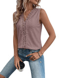 1 x RAW Customer Returns GORGLITTER Lace Tops Women s Tank Top with V Neck Lace Top Elegant T-Shirt with Eyelet Embroidery Summer Top Loose Mauve Purple L - RRP €27.22