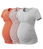 1 x RAW Customer Returns LAPASA Women s 3 Pack Maternity Tops Maternity Fashion Maternity Clothing Tops Pregnancy Short Sleeve Maternity T-Shirt L55, Orange, Red Striped, Grey, L - RRP €40.33