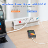 1 x RAW Customer Returns Table socket USB C with switch, 3-way power strip desk aluminum table power strip clampable multiple socket for furniture or work surfaces, 1.8M cable, white - RRP €37.51