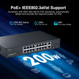 1 x RAW Customer Returns 16-Port PoE Switch, 10 100Mbps PoE Ports, 2 Gigabit Ethernet Uplink, IEEE802.3af at, Max 200W, VLAN PoE Extend 250m, Fanless Unmanaged Ethernet Switch with Rack Mount - RRP €86.99