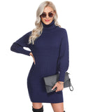 1 x RAW Customer Returns Gyabnw Women s Winter Sweater Dress Elegant Knee-Length Warm Women s Sweater Dress with Raglan Sleeves Turtleneck Casual C-Navy Blue,M - RRP €27.37