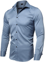 1 x RAW Customer Returns INFLATION Men s Shirt Made of Bamboo Fiber Environmentally Friendly Elastic Slim Fit for Leisure Business Wedding Pure Color Shirt Long Sleeve Men s Shirt Size XL label 43 , gray blue - RRP €28.99