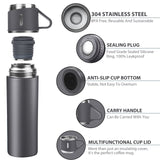 1 x RAW Customer Returns Thermos bottle 500ml with cup and handle, stainless steel drinking bottle, leak-proof insulated bottle for hot and cold, vacuum thermos bottle for on the go, work, school, sports, children, baby, gray - RRP €20.16