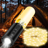 1 x RAW Customer Returns MoKo Camping String Lights, 8 Lighting Modes 9 m Rechargeable LED String Lights Camping Lamp Flashlight with 8000 mAh Battery, Waterproof Portable Tent Light for Emergency Garden Outdoor Indoor - RRP €18.14