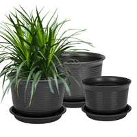 2 x Brand New Flower Pot 23.5 25 30 cm Diameter Round Plant Pots Plastic Flower Pots Large with Saucer for Flowers Plants Indoor and Outdoor Outdoor Plant Pots Pack of 3 - Anthracite  - RRP €58.46