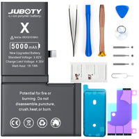 1 x RAW Customer Returns JUBOTY Battery for iPhone X 5000mAh, New Upgrade Li-ion high capacity battery replacement for iPhone X Model A1865 A1901 A1902 with complete professional repair kit - RRP €20.16