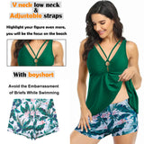 1 x Brand New Donppa Women s Swimwear Tankini Set Swimsuit Ruffle Strapless Halterneck Swimwear Top with Boyshorts Green M - RRP €12.34