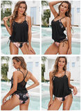 1 x RAW Customer Returns Aleumdr Women s Tankini Set Push Up Sports Tankini Swimsuit Women 2 Piece Sports Swimsuit Swimsuit Women Tankini Triangle Top Black A Flower L - RRP €31.98