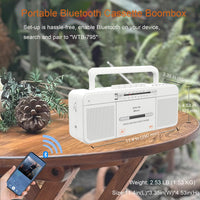 1 x RAW Customer Returns WTB-795 Retro Cassette Player with USB Bluetooth AM FM Radio Stereo, Built-in Microphone Recorder, Cassette to MP3 Converter, Large Speaker, Headphone Jack, Two 3 Speakers, Portable - RRP €49.49