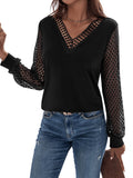 1 x RAW Customer Returns GORGLITTER Women s Lace Top Long Sleeve Top Elegant Long Sleeve Office Lace Tops Blouse with V-Neck Black M - RRP €29.23