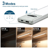 1 x RAW Customer Returns KYOTECH under cabinet light kitchen 41CM, 2 pieces LED cabinet lighting with motion detector LED strip 1500 mAh USB rechargeable dimmable 3 color modes light strip for kitchen, wardrobe, stairs - RRP €39.6