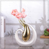 1 x RAW Customer Returns oliruim Ceramic Vases for Home Decoration, Gold and White Decorative Vase, Unique Flower Vase Dining Table Decoration, Circular Table Centerpiece, Home Decoration - RRP €27.2