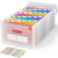 1 x RAW Customer Returns ABC life document folder A4 with grid pattern, 26 compartment folder file organizer, rainbow accordion expandable organizer folder, large capacity document bag, A4 folder portable sorting folder school pink  - RRP €15.74