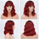 1 x RAW Customer Returns Barsdar Short Bob Wigs with Bangs Shoulder Long Women Short Wig Curly Wavy Synthetic Cosplay Wig Wig for Girls Costume Wigs Colorful Natural Wavy Wigs Ombre Red - RRP €22.18