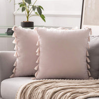 1 x Brand New MIULEE Set of 2 Velvet Cushion Covers Tassel Cushion Cover Decorative Sofa Cushion Tassel Decorative Cushion Decorative Boho Cushion Covers Couch Cushion Hidden Zip for Bedroom Pink 45 x 45 cm - RRP €18.14