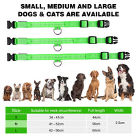 3 x Brand New Kriogor Dog Collar Luminous USB with Flashing Light Clip, Luminous Dog Collar with 3 Lighting Modes, Waterproof LED for Small Medium Large Dogs, Adjustable Safety Dog Collar M, Green  - RRP €31.74