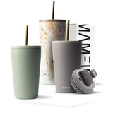 1 x RAW Customer Returns MAMEIDO thermal mug with straw 470ml 700ml - drinking cup with lid and straw made of stainless steel, double-walled insulated, leak-proof - coffee to go cup Desert Sage, 0.47l  - RRP €29.99