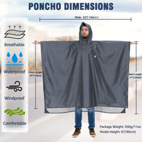 1 x RAW Customer Returns ANYOO Lightweight Waterproof Rain Jacket Reusable Ripstop Breathable Multipurpose Raincoat with Hood Protective Blanket Shelter for Outdoor Camping Hiking Fishing, Gray, One Size - RRP €21.99