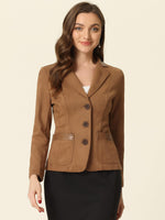 1 x RAW Customer Returns Allegra K Women s Jacket Suede Lapel Button Front Lapel Collar Blazer with Pockets Light Brown S - RRP €64.99