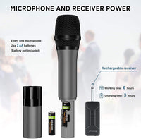 1 x RAW Customer Returns Bietrun UHF wireless microphone dual handheld microphones made of metal 50M range dynamic radio microphones 6.35mm 3.5mm plug for amplifier mixer PA system karaoke wedding party conferences lecture - RRP €58.99