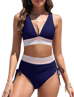 1 x RAW Customer Returns Vancavoo Women s Bikini Set Two Piece Swimsuit V Neck Push Up Bikini Tops High Waist Swimwear With Drawstring Swimsuit,Navy Blue,M - RRP €26.99