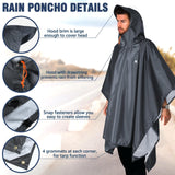 1 x RAW Customer Returns ANYOO Lightweight Waterproof Rain Jacket Reusable Ripstop Breathable Multipurpose Raincoat with Hood Protective Blanket Shelter for Outdoor Camping Hiking Fishing, Gray, One Size - RRP €21.99