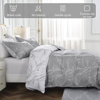 1 x RAW Customer Returns Lekesky bed linen 220x200, bed linen 3-piece duvet cover, floral pattern microfiber 220x200 bed linen set microfiber with pillowcase with zipper 80x80cm 2, gray white - RRP €30.24