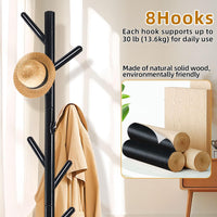 1 x RAW Customer Returns YheenLf Floor Coat Rack, Freestanding Coat Rack with 8 Hooks, Square Plate Base, Coat Rack for Entryway, Hallway, Entryway, Hooks and Rubber Wood Pole, Black, 30 x 30 x 180 cm - RRP €39.31